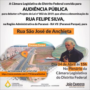 Câmara Legislativa realiza audiência pública sobre mudança de nome de avenida no Paranoá para Rua São José de Anchieta